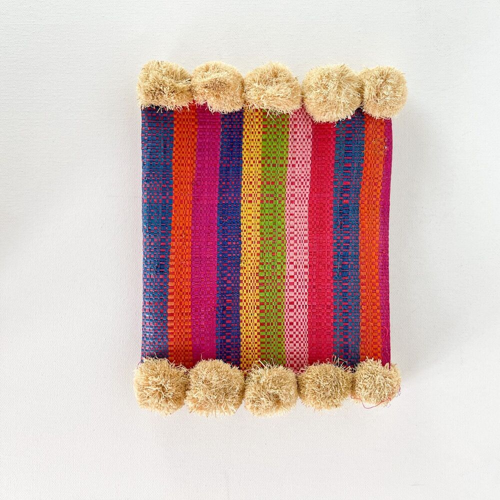 Hatattack NWOT Raffia Multicolor Pompom Clutch Size Small